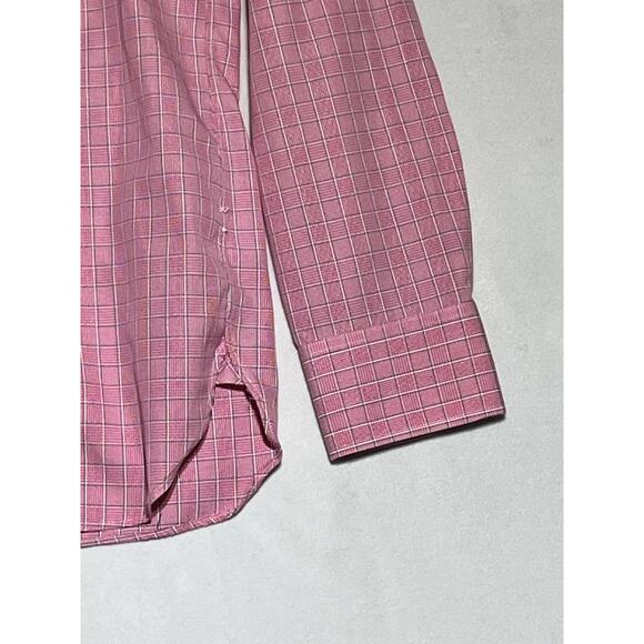 J Crew Dress Shirt Mens Large Pink Plaid Wrinkle Free 80s 2 Ply Button Up - Picture 3 of 11
